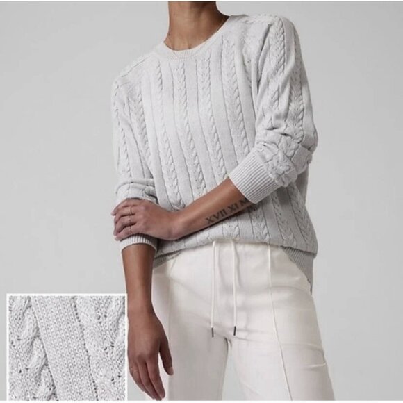 Athleta Sweaters - Athleta Women Wool Blend Crew Large Knit Sweater Bright White Metallic